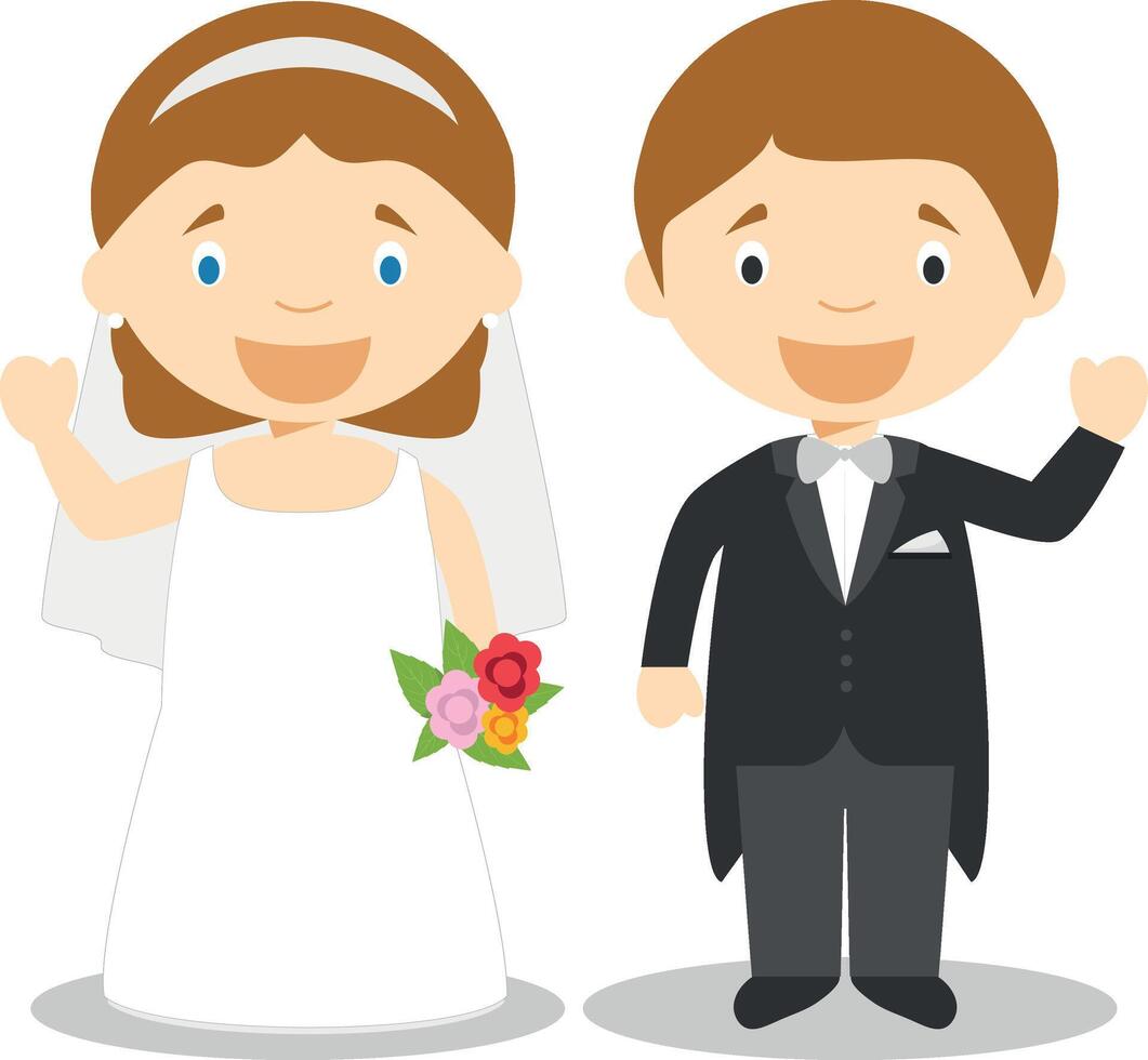caucasien nouveau marié couple dans dessin animé style illustration vecteur