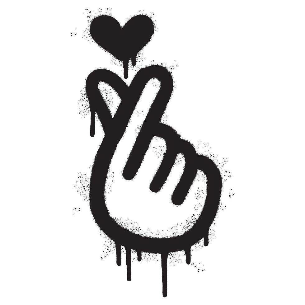 vaporisateur peint graffiti coréen cœur signe pulvérisé isolé avec une blanc Contexte. graffiti doigt l'amour symbole avec plus de vaporisateur dans noir plus de blanche. vecteur