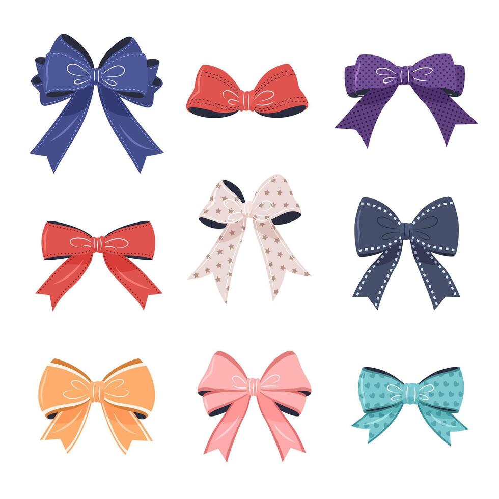 multicolore bowknot collection. isolé rubans et cadeau arcs sur une blanc Contexte. ces de fête des illustrations pouvez être utilisé pour décoration, célébrations, mariages, et fête conceptions. vecteur