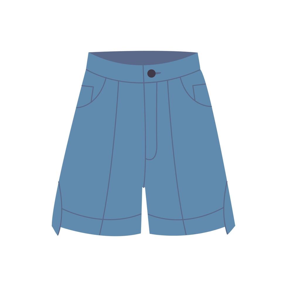 denim shorts. aux femmes été décontractée porter. élégant bleu shorts. Couleur plat illustration isolé sur blanc Contexte. dessiné à la main style. vecteur