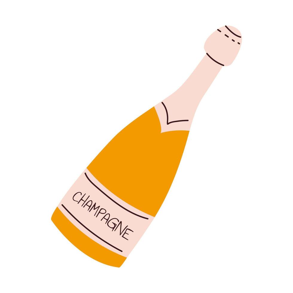 Champagne bouteille. Champagne bouteille dans main tiré style. illustration avec blanc isolé Contexte. vecteur