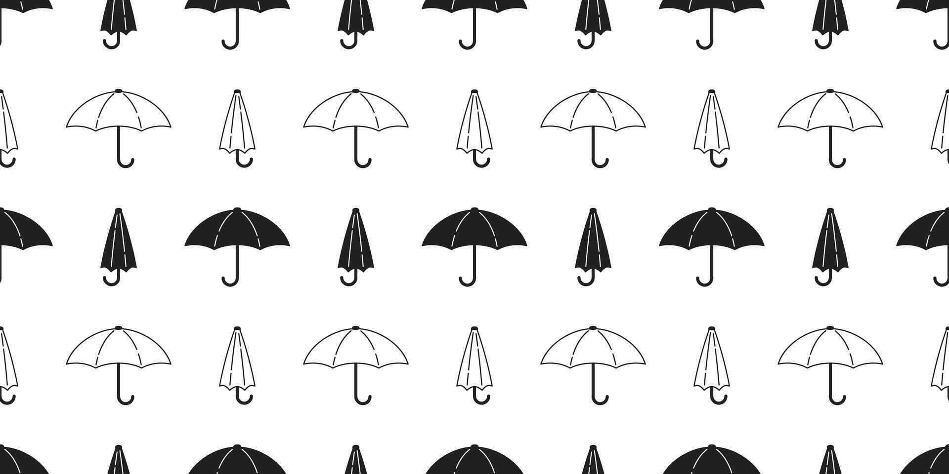 parapluie sans couture modèle pluie isolé dessin animé tuile fond d'écran répéter Contexte griffonnage illustration blanc noir conception vecteur