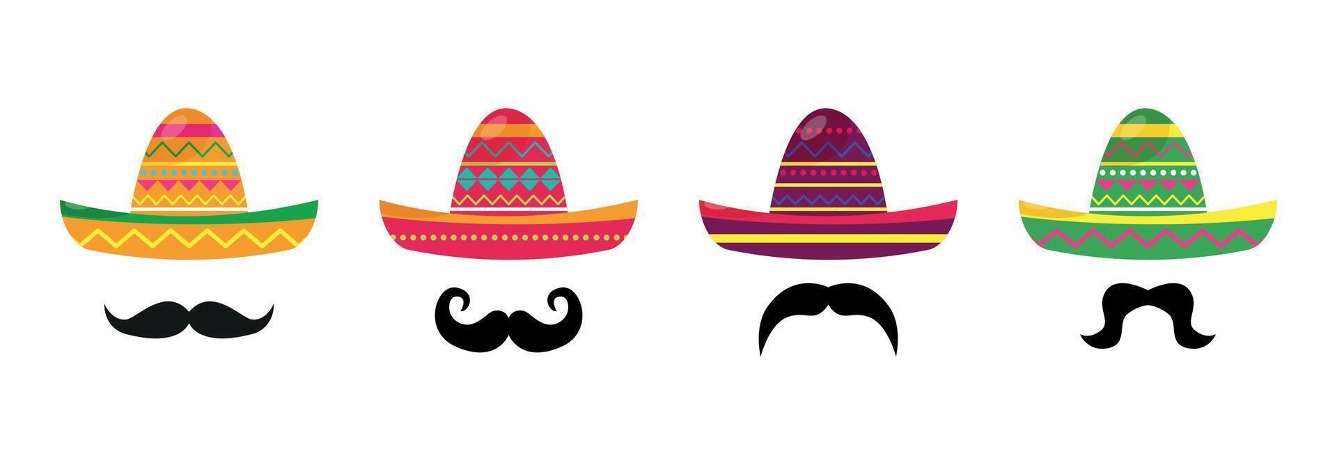 cinco de mayo sombrero Chapeaux et moustache ensemble vecteur