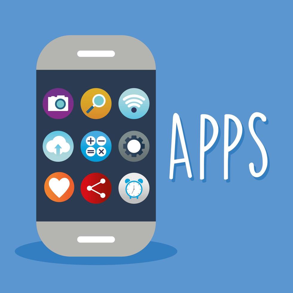 lettrage d'applications sur le côté d'un téléphone avec un ensemble d'icônes d'applications vecteur