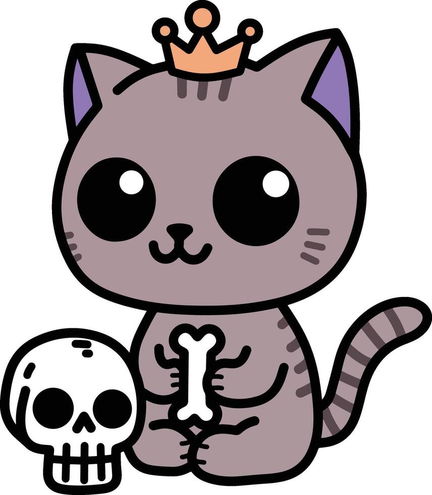 chat avec crâne dessin animé vecteur