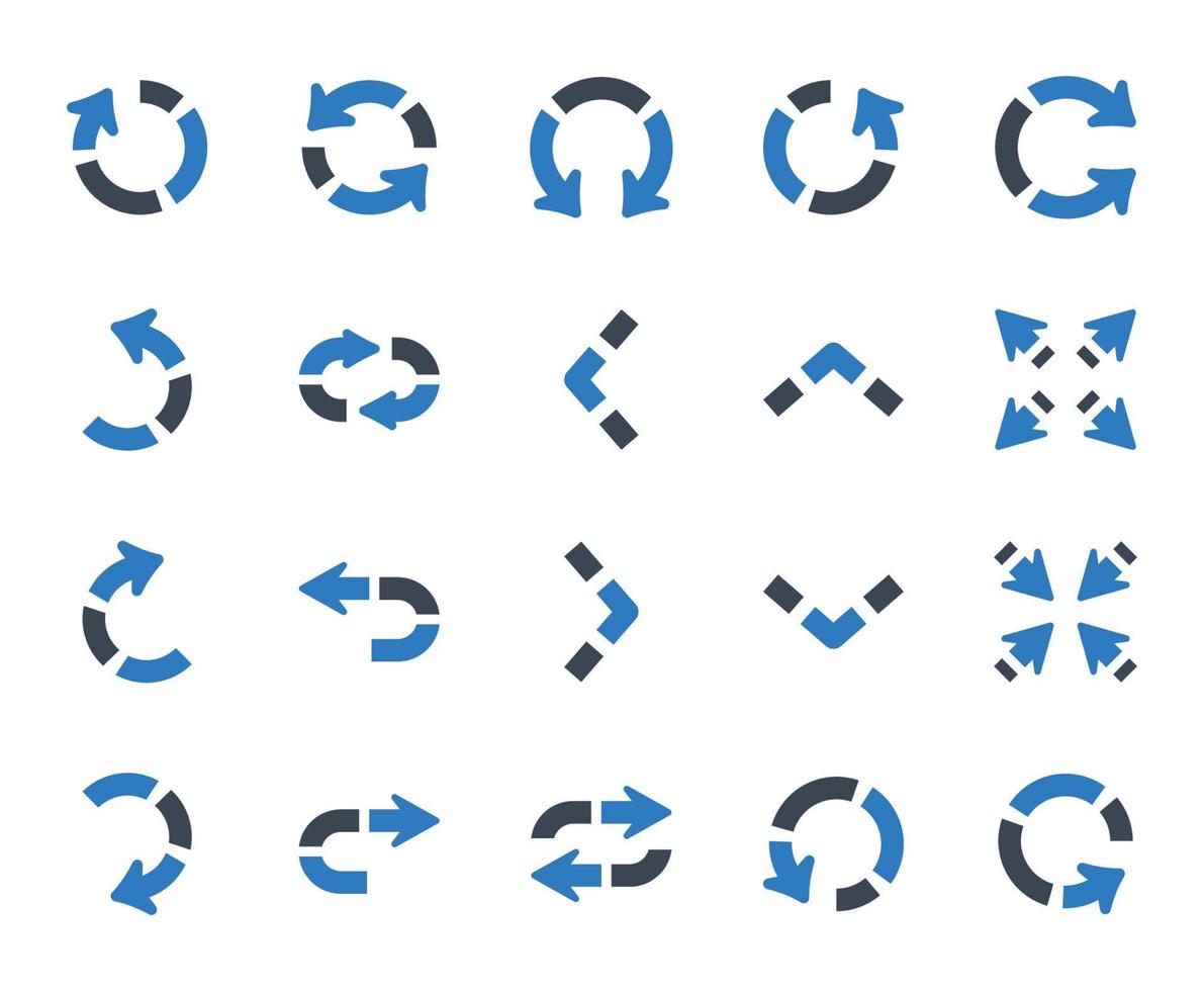 jeu d'icônes de flèches - illustration vectorielle. flèche, flèches, rafraîchir, synchroniser, faire pivoter, recharger, restaurer, retourner, annuler, refaire, mettre à jour, icônes . vecteur