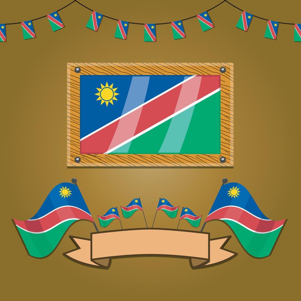 drapeaux namibie sur cadre bois, étiquette vecteur