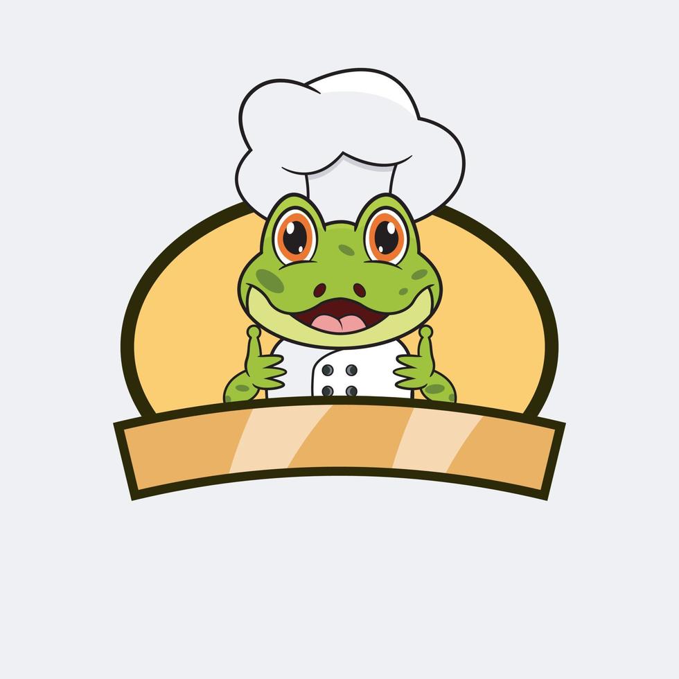 chef de grenouille mignon et thème de cuisine. mascotte, personnage, logo, étiquette et icône. vecteur