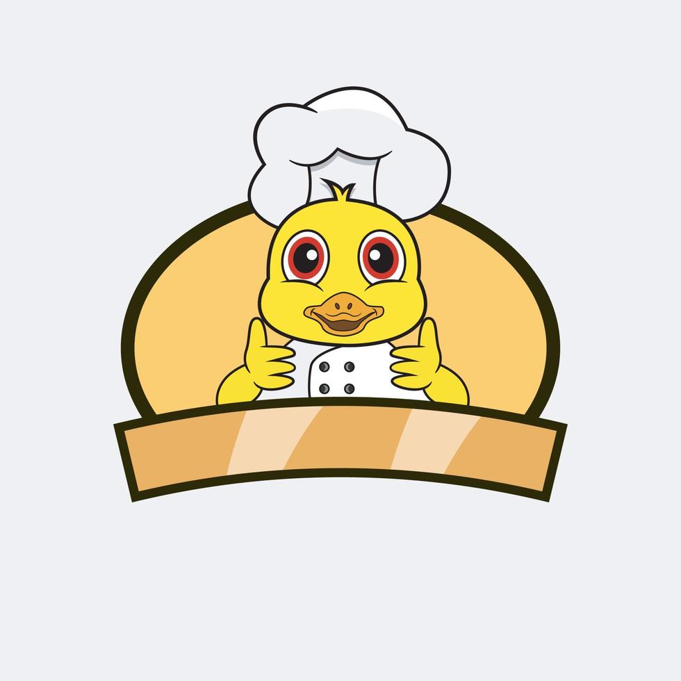 chef de canard mignon et thème de cuisine. mascotte, personnage, logo, étiquette et icône. vecteur