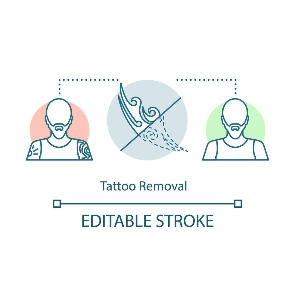 icône de concept de suppression de tatouage. procédure de suppression idée fine ligne illustration. cosmétologie. laser. chirurgie esthetique. tatouages indésirables. dessin de contour isolé de vecteur. trait modifiable vecteur