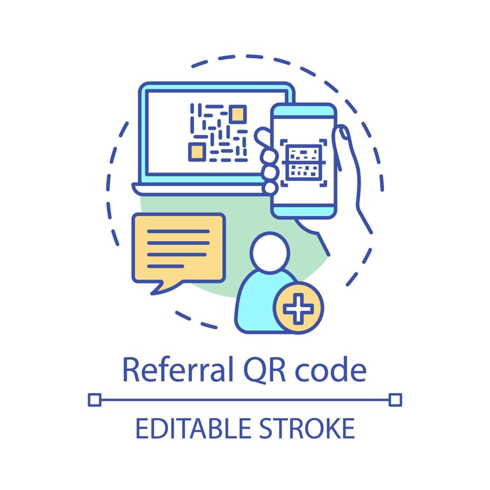 icône de concept de référence qr code. autorisation de l'utilisateur, illustration de la ligne mince de l'idée d'enregistrement. ami référent, nouvelle invitation client. créer un compte. dessin de contour isolé de vecteur. trait modifiable vecteur