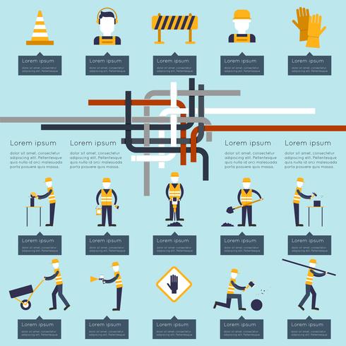 Ouvrier routier infographique vecteur