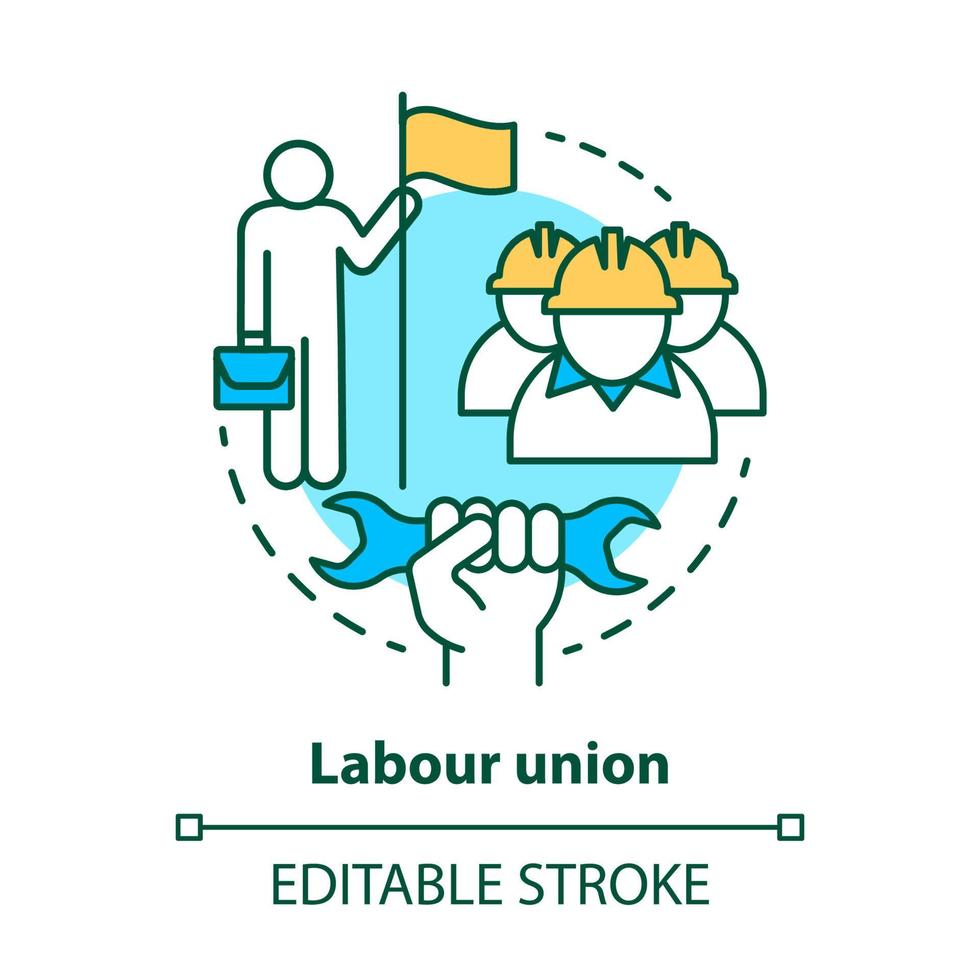 icône de concept de syndicat. illustration de la ligne mince de l'idée de protection des droits des employés. syndicat. association des travailleurs. représentant des intérêts du personnel. dessin de contour isolé de vecteur. trait modifiable vecteur
