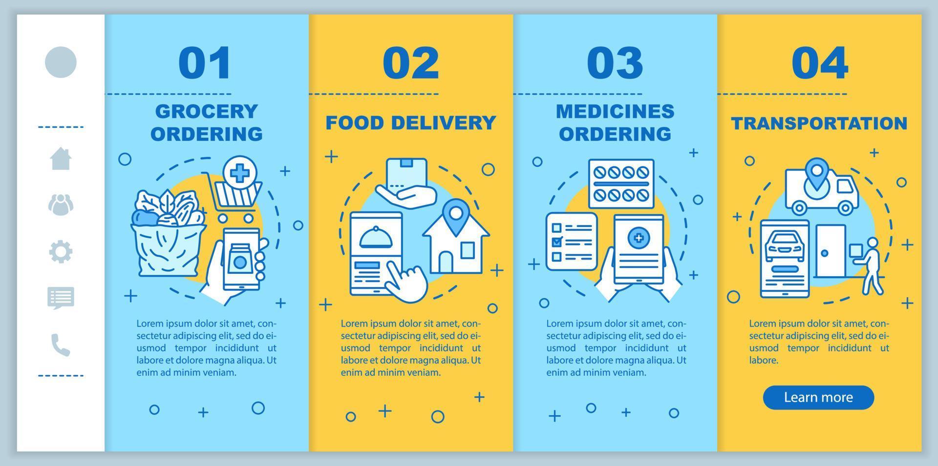 à la demande, intégration du modèle vectoriel de pages Web mobiles à l'industrie. idée d'interface de site Web de smartphone réactif avec des illustrations linéaires. écrans d'étape pas à pas de la page Web de commerce électronique. notion de couleur