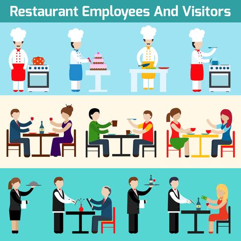 Employés de restaurant et visiteurs vecteur