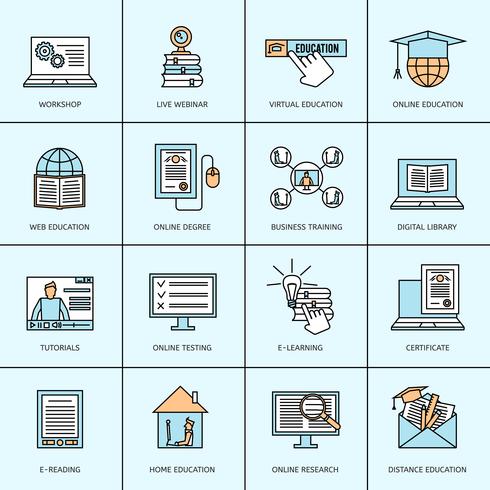 Set d&#39;icônes de l&#39;éducation en ligne vecteur