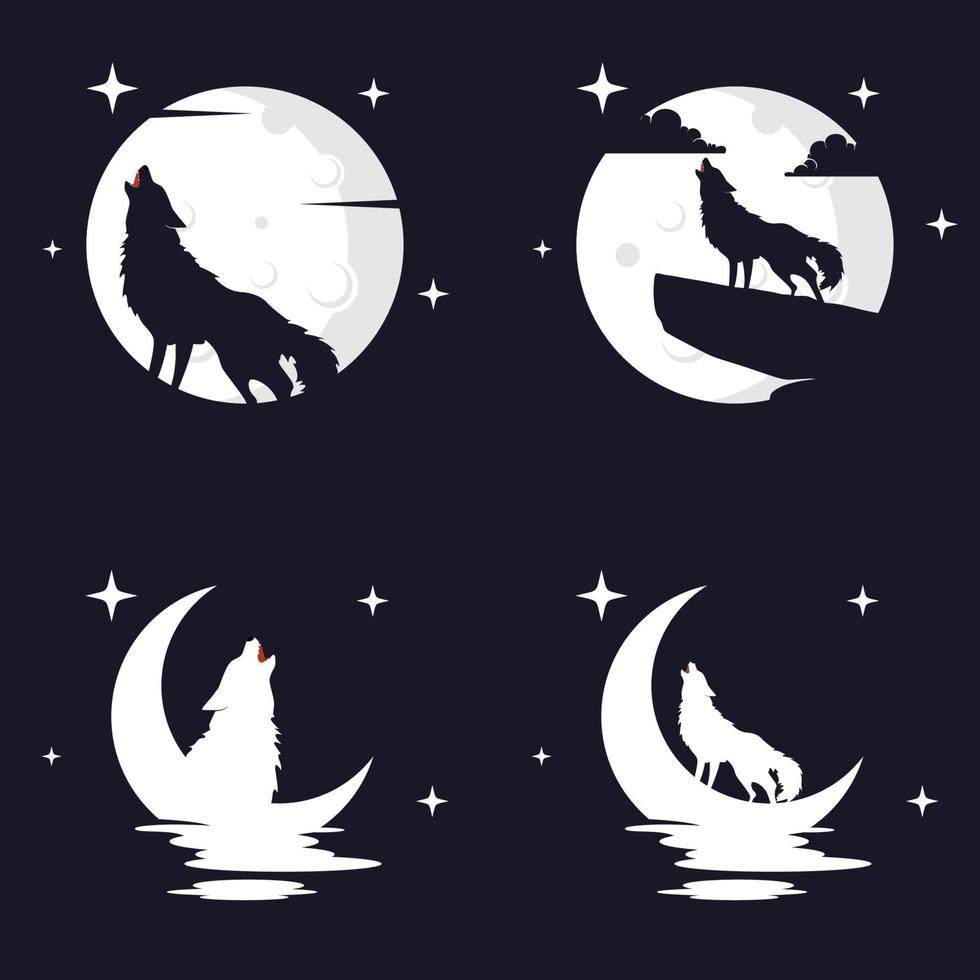 illustration vectorielle de loup avec fond de lune. parfait à utiliser pour un t-shirt ou un événement vecteur