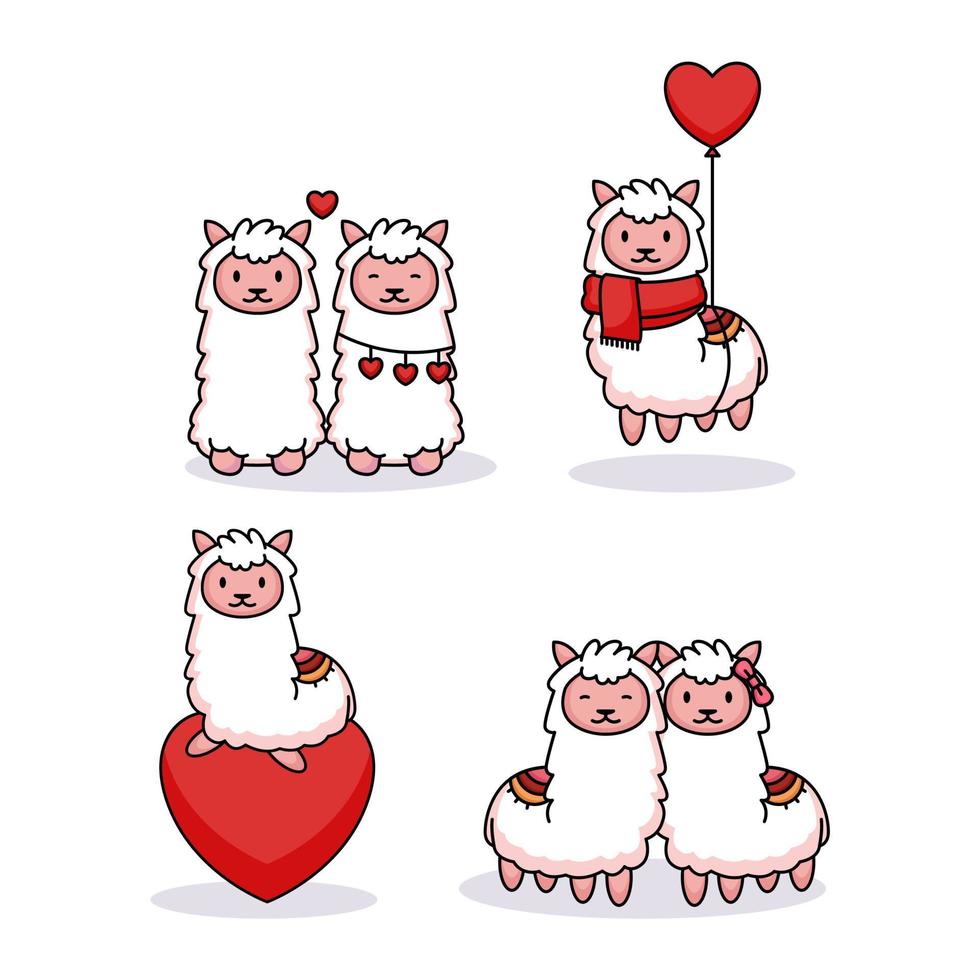 ensemble de lama mignon à la saint valentin vecteur