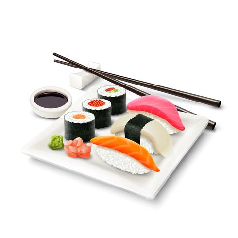 Ensemble réaliste de sushi vecteur