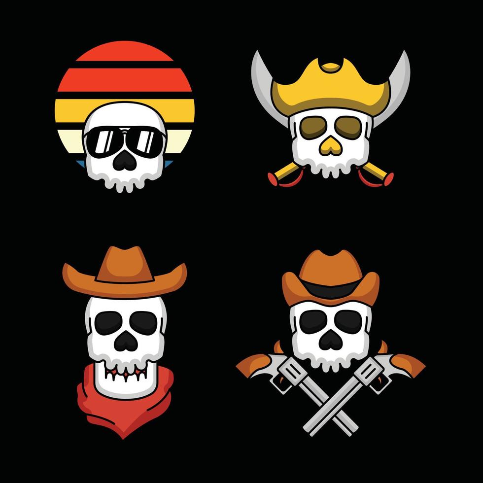 ensemble de shérif mignon, création de logo de crâne de pirates vecteur