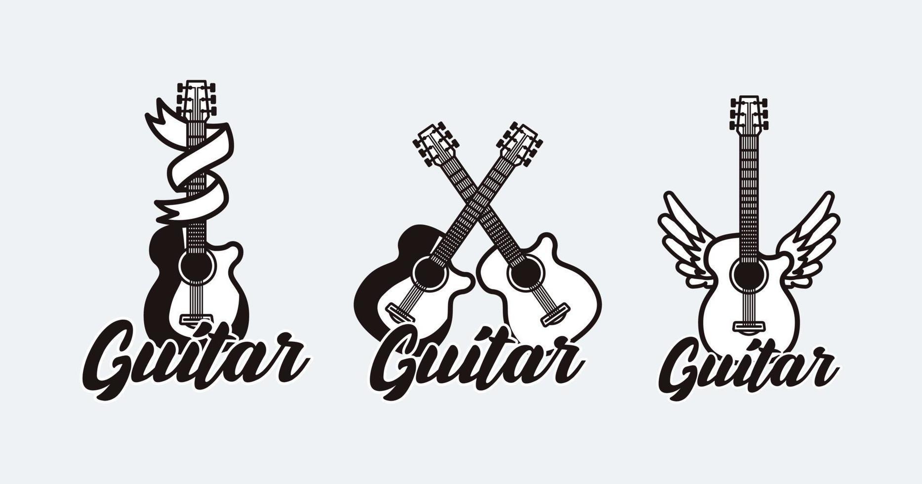 ensemble de logo de guitare monochrome simple vecteur