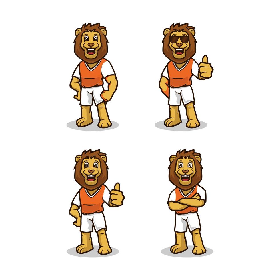 lion avec tenue de sport ensemble de modèles vectoriels d'illustration de conception de mascotte mignonne vecteur