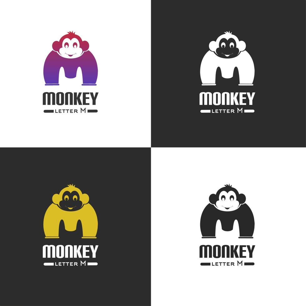 logo de la lettre m et tête de singe, ensemble multicolore, vecteur libre