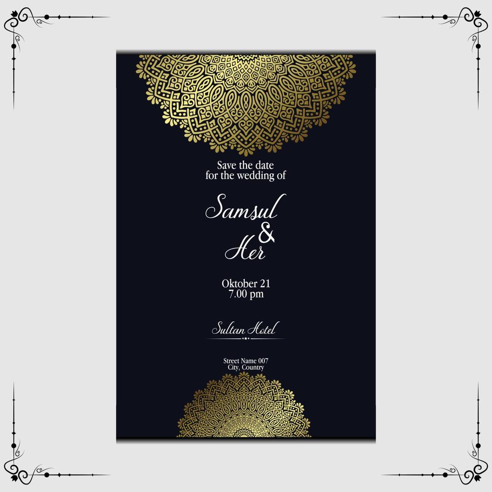 fond orné de mandala or de luxe pour invitation de mariage, couverture de livre vecteur