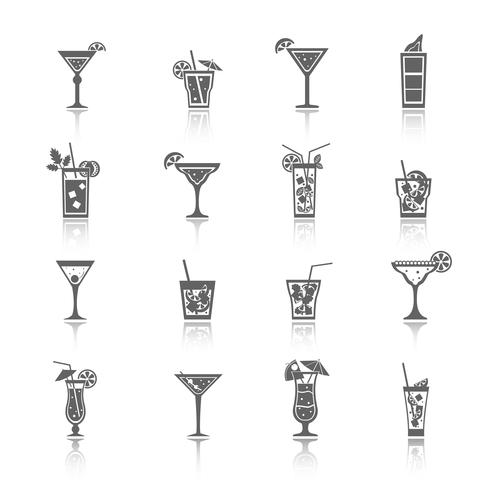 Alcool Cocktails Icons noir vecteur