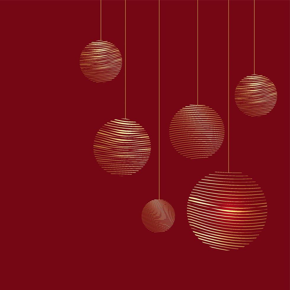 boules de noël en or. illustration vectorielle isolée sur fond rouge vecteur