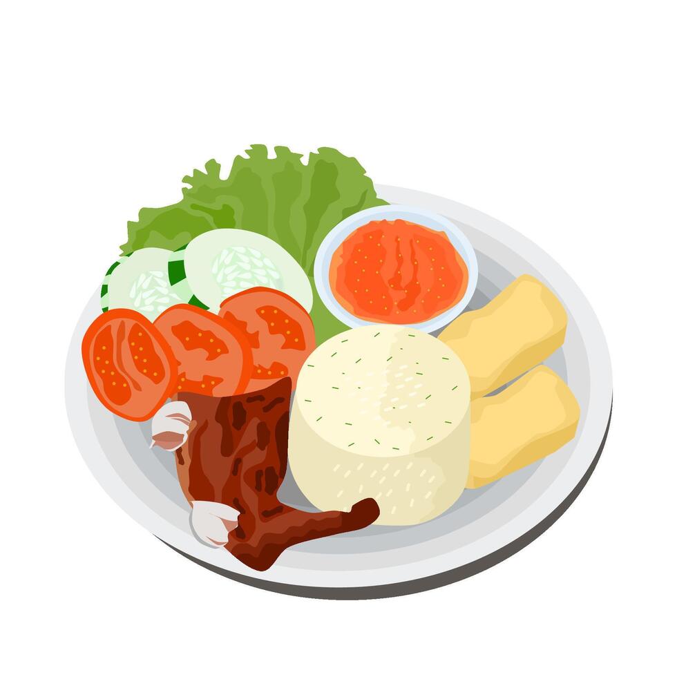 grillé poulet riz et des légumes sur une assiette vecteur