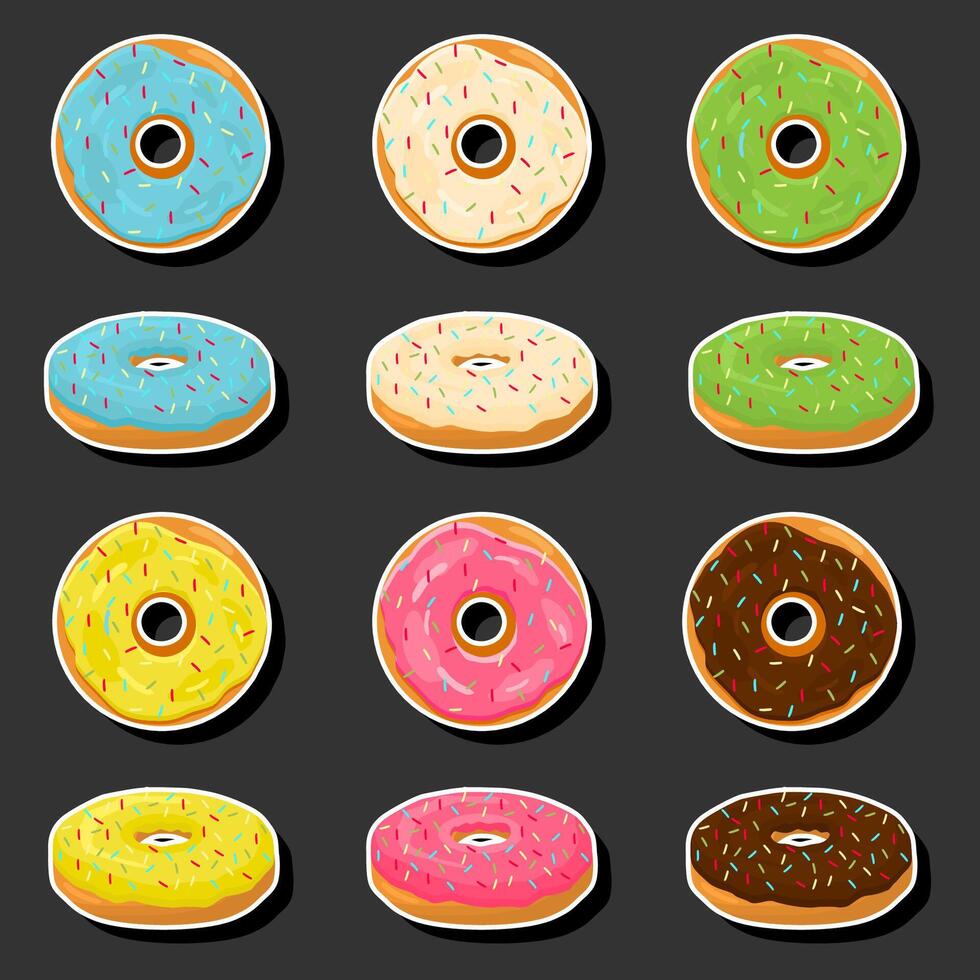 illustration sur thème gros ensemble différent les types gluant beignets, sucré beignets divers Taille vecteur