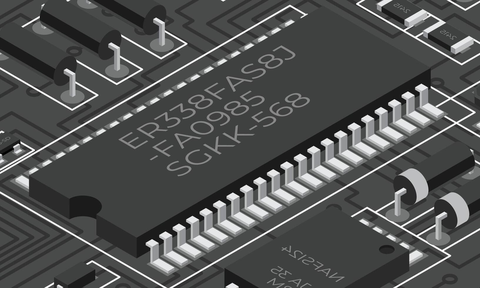 isométrique électronique planche. isométrique imprimé circuit planche avec électronique Composants. électronique Composants et intégré circuit planche vecteur