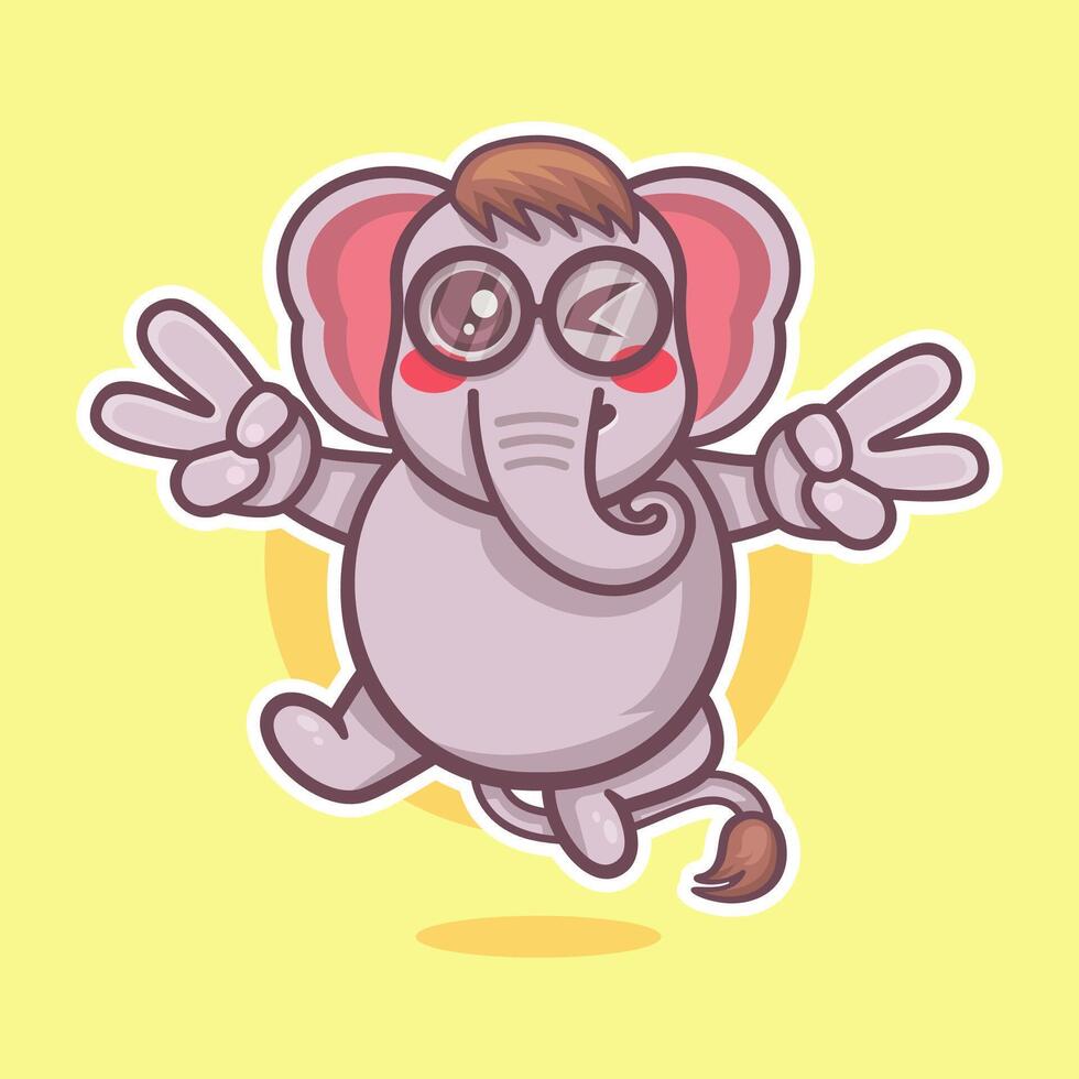 mignonne l'éléphant personnage mascotte avec paix signe main geste isolé dessin animé vecteur