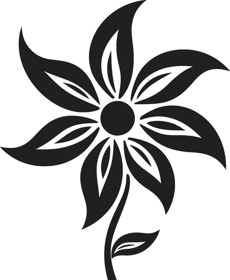 minimaliste Floraison monochrome symbole décrit pétales noir icône vecteur