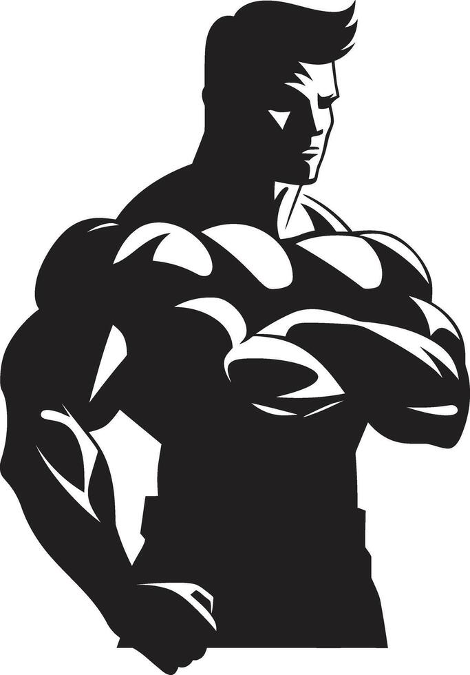 puissant muscle la fusion noir de caricature bodybuilder bande dessinée Puissance pose caricature bodybuilder dans noir vecteur
