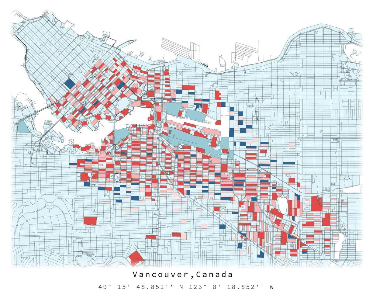 Vancouver ,Canada,ville centre,urbain détail des rues routes Couleur carte, élément modèle image vecteur