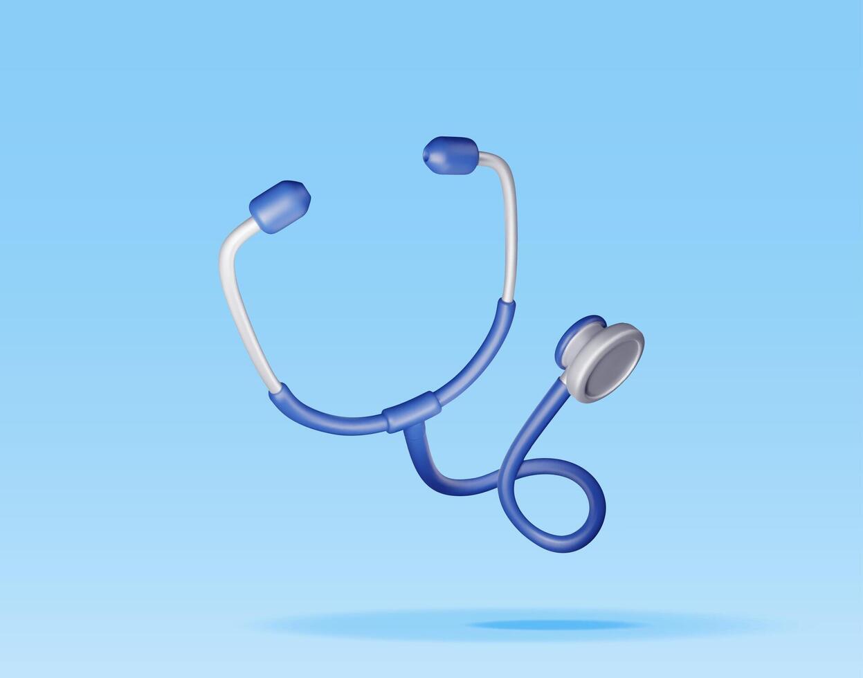 3d médical stéthoscope isolé sur bleu. rendre stéthoscope médecin instrument icône. médicament et soins de santé, cardiologie, pharmacie, pharmacie, médical éducation. vecteur