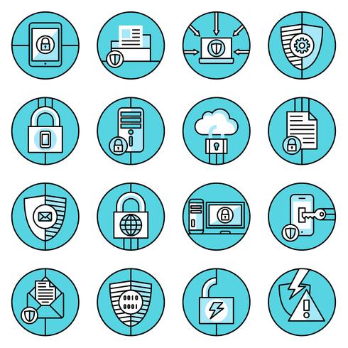 Ligne bleue des icônes de protection des données vecteur