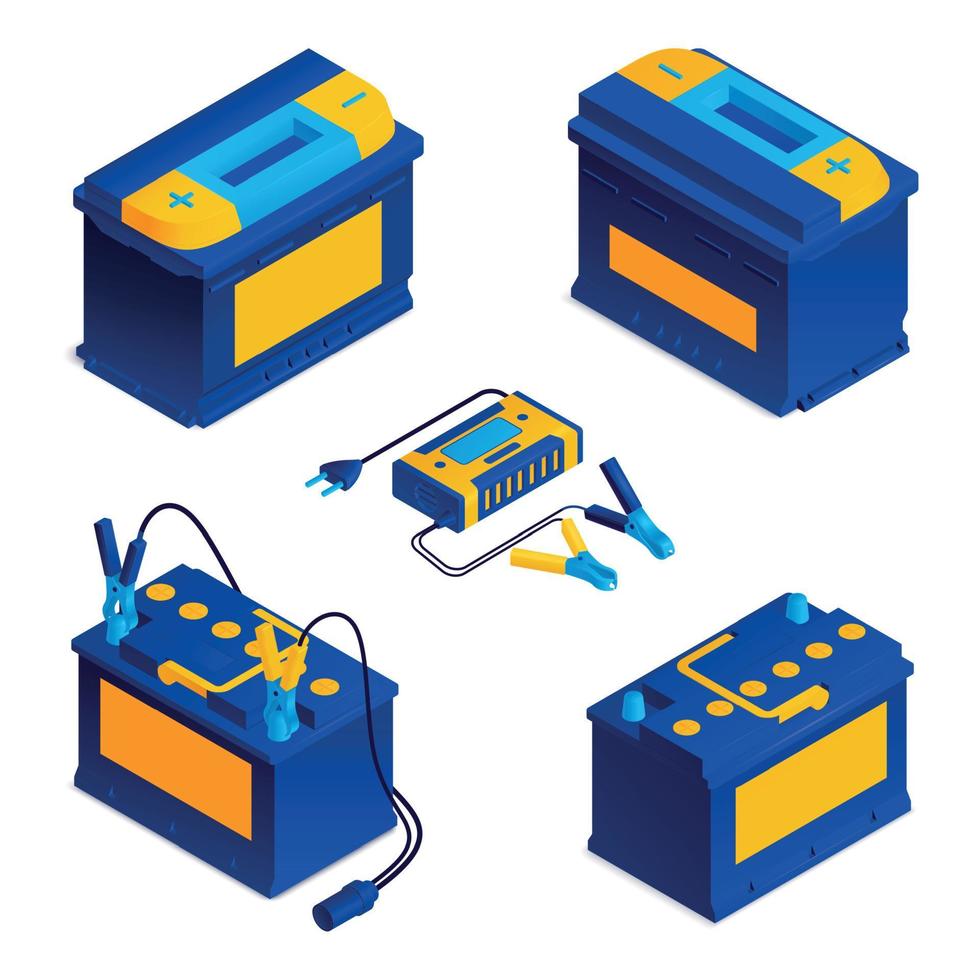 ensemble isométrique de batterie de voiture vecteur