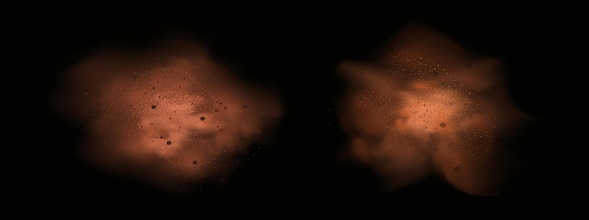 Contexte de une le sable explosion avec saleté et nuage fumée. marron tempête de sable éclaboussure et sale sol avec une texturé vent effet.jaune en volant particules et pierre. vecteur