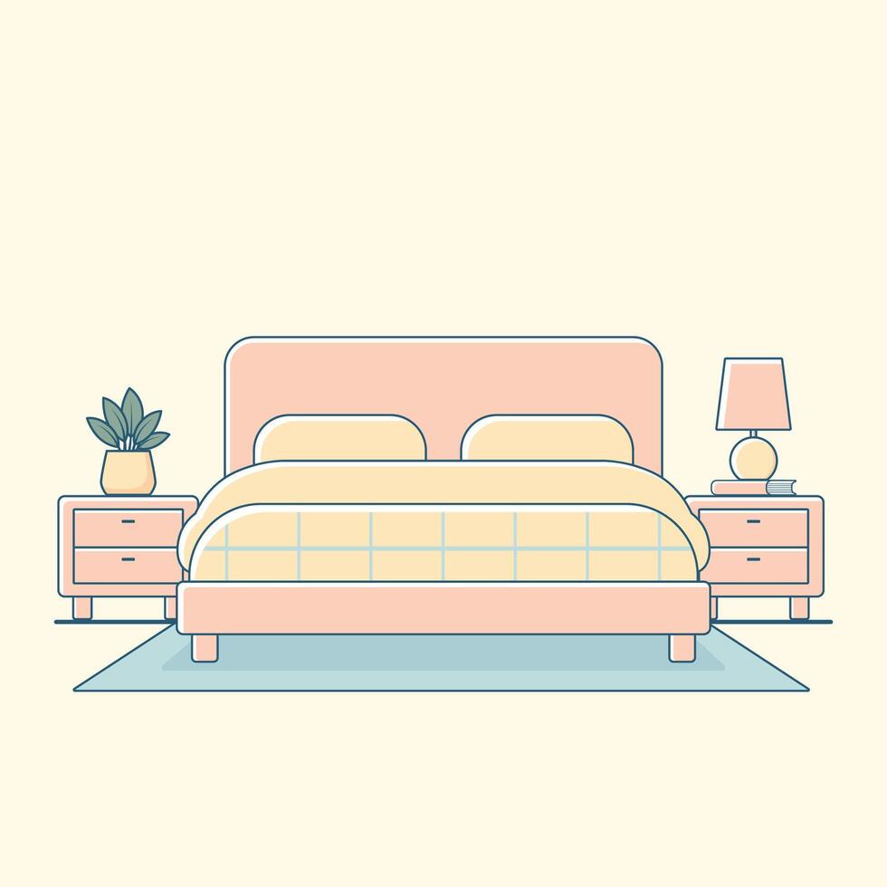 plat illustration de minimal chambre intérieur avec lit et côté les tables vecteur