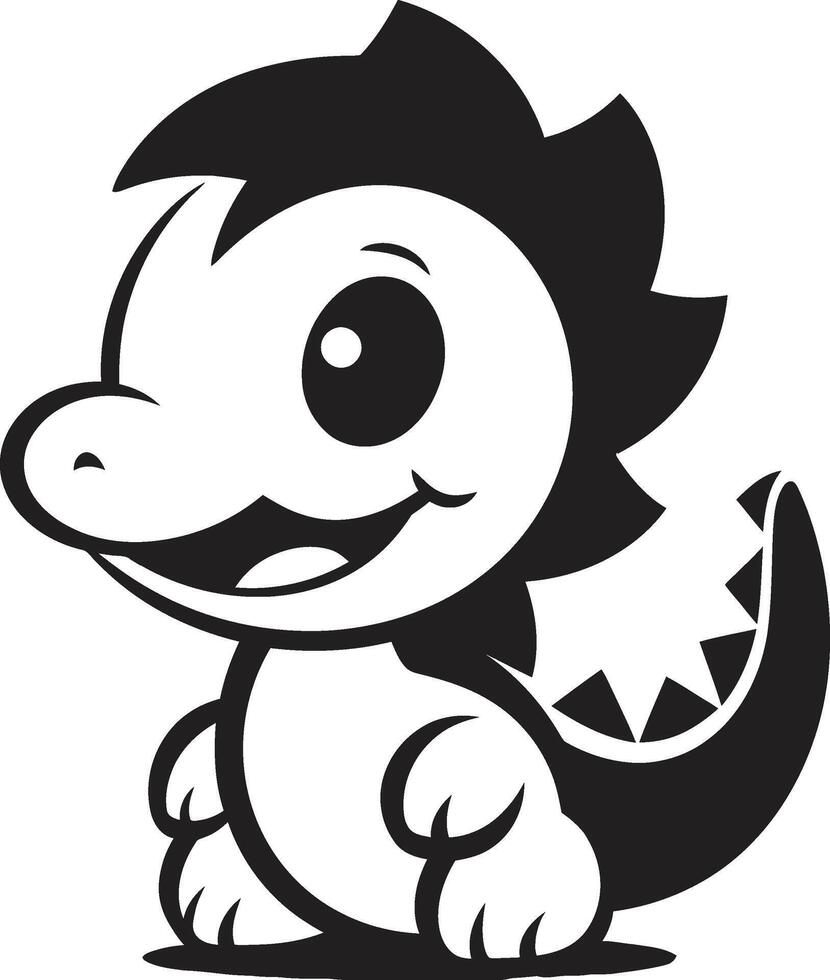 espiègle dino charme mignonne noir dessin animé sucré dino sourire noir vecteur