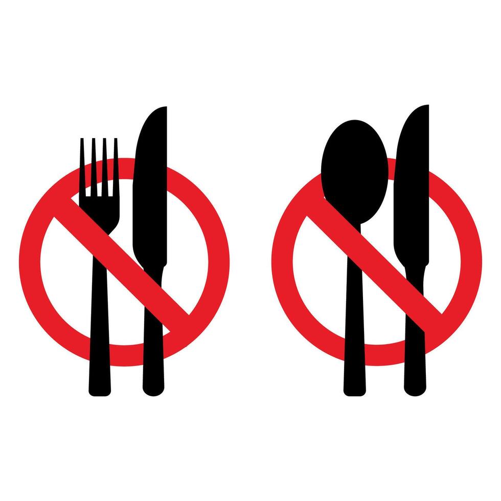 faire ne pas manger icône. cuillère et fourchette interdit plat signe. illustration. vecteur