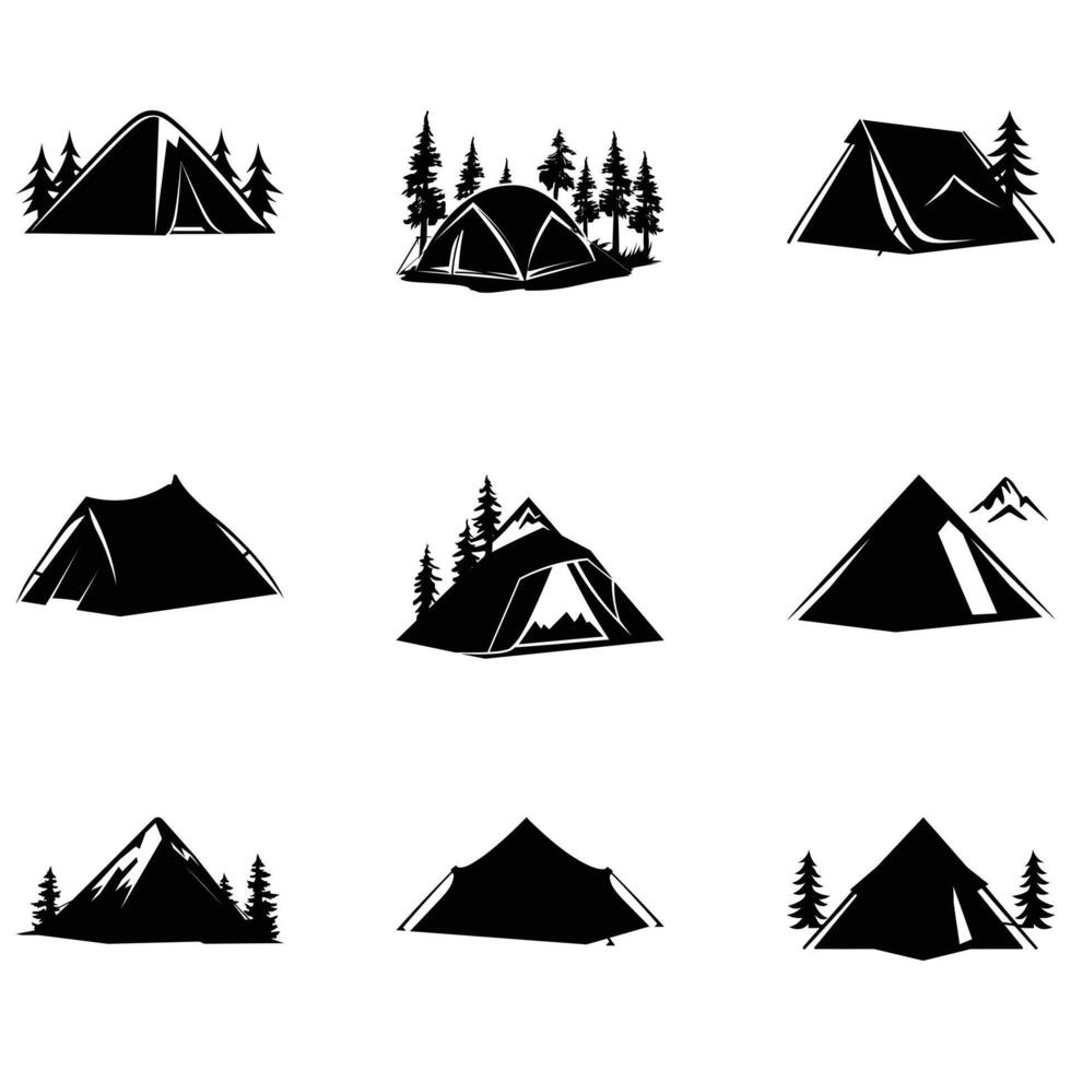région sauvage esprit d'aventure explorer la nature avec tente silhouette dessins vecteur