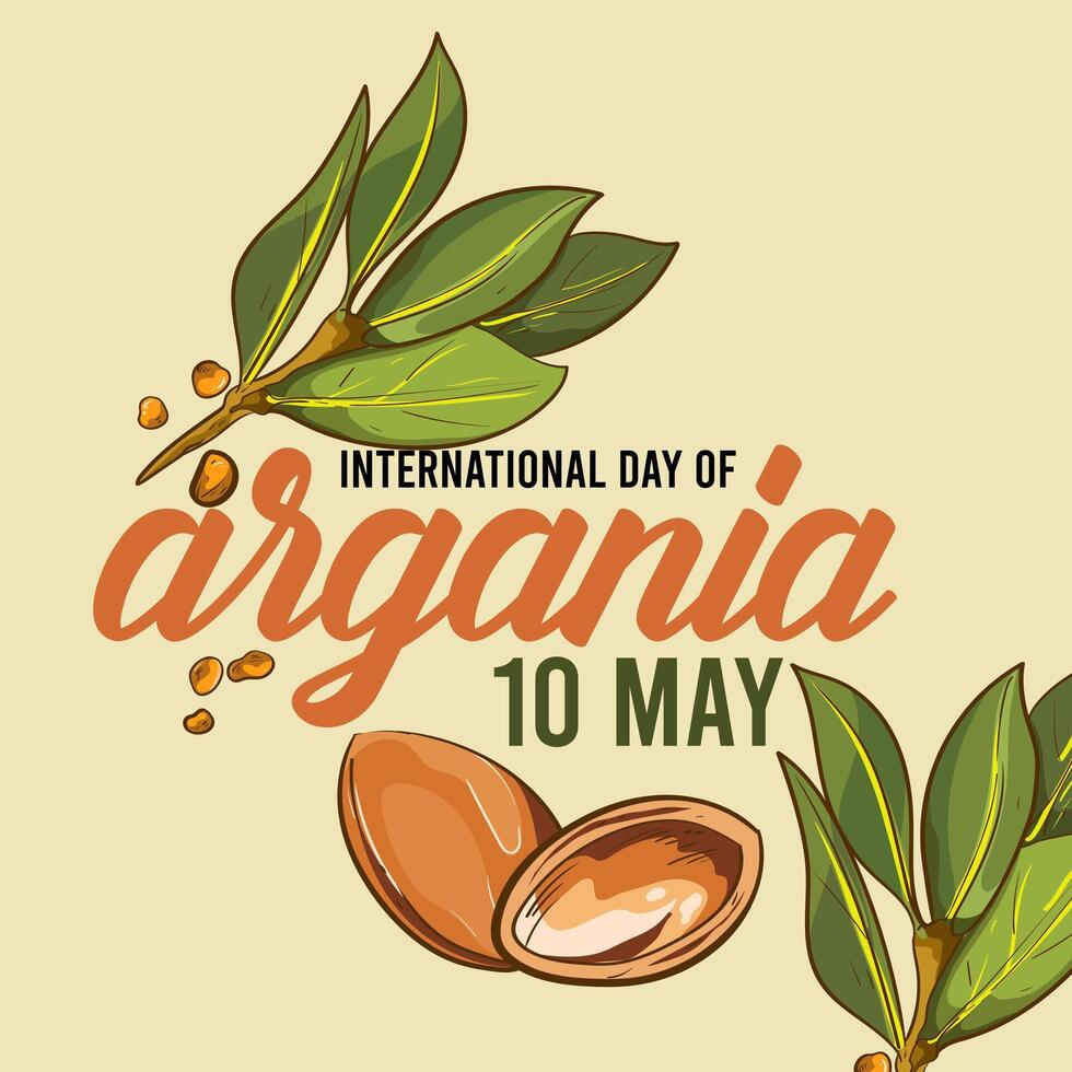 international journée de arganier fête conception avec le arganier huile. mai 10e international arganier journée fête couverture bannière arganier des arbres dans Maroc. vecteur