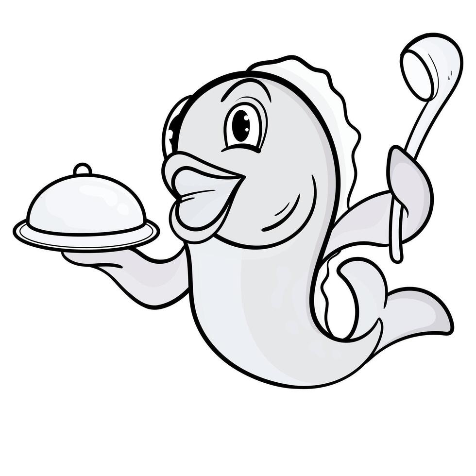 mignonne poisson ligne dessin animé illustration. animal nourriture icône concept isolé. plat dessin animé style coloration page vecteur