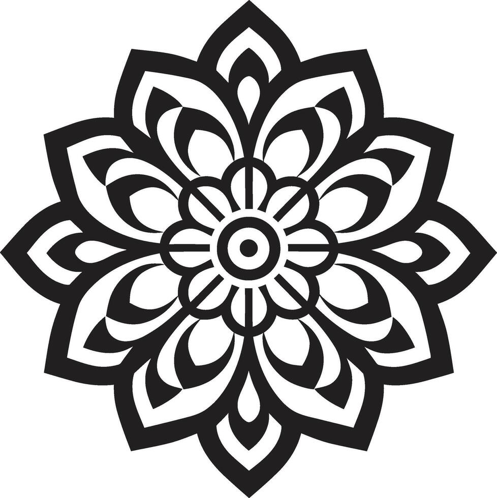 Divin éclat lisse mandala avec complexe modèle dans noir émouvant symétrie monochrome emblème mettant en valeur mandala dans élégant vecteur