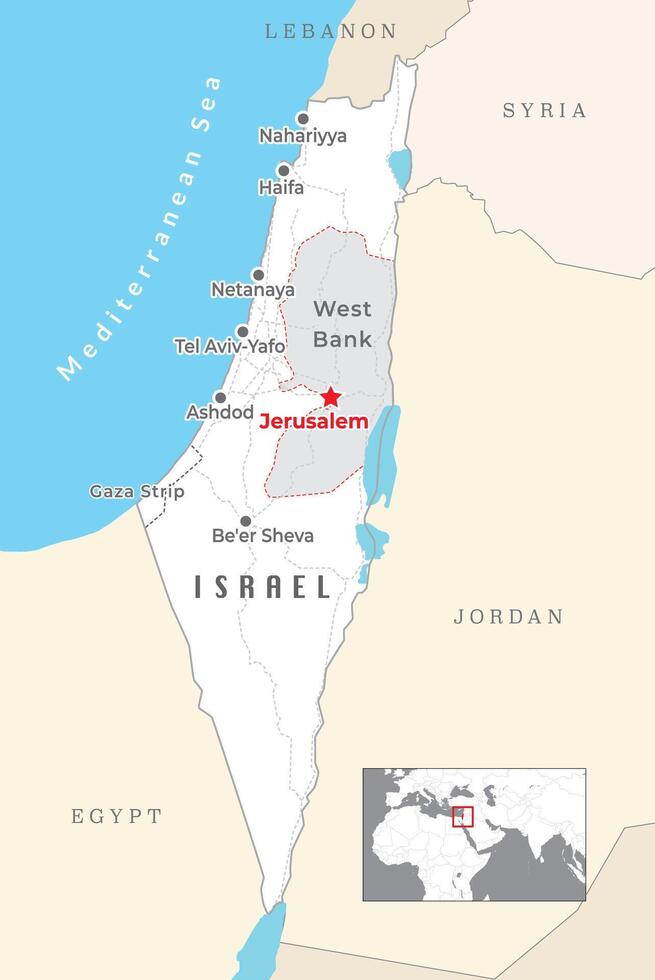 Israël politique carte et Capitale Jérusalem avec nationale les frontières et important villes vecteur
