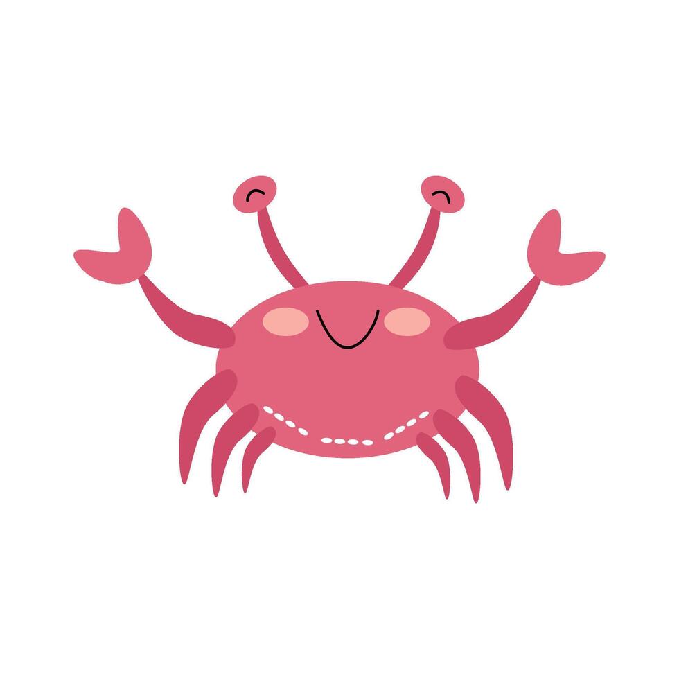 mignonne marrant Crabe personnage, mer animal. dessin animé illustration pour autocollants, enfants livres, des produits, pièce décoration. vecteur